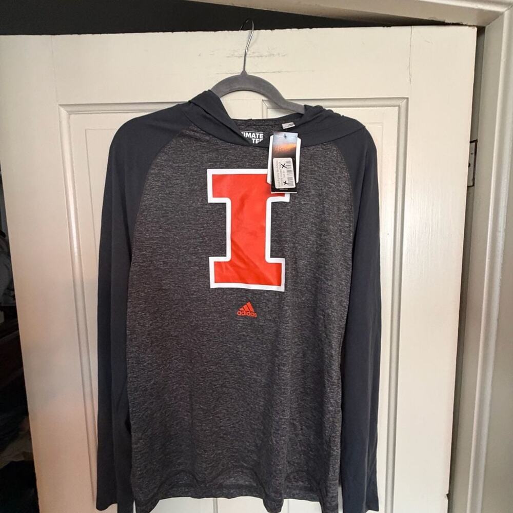 NWT Adidas University of Illinois Fighting Illini Ultimate Hooded Tee Long